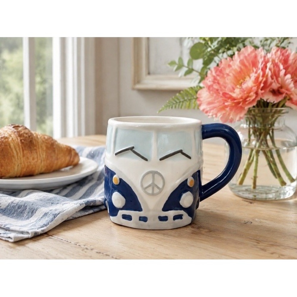 VW Bus Pottery Mug Volkswagen Coffee Cup Good Vibes Great Times Art Ceramic 4"